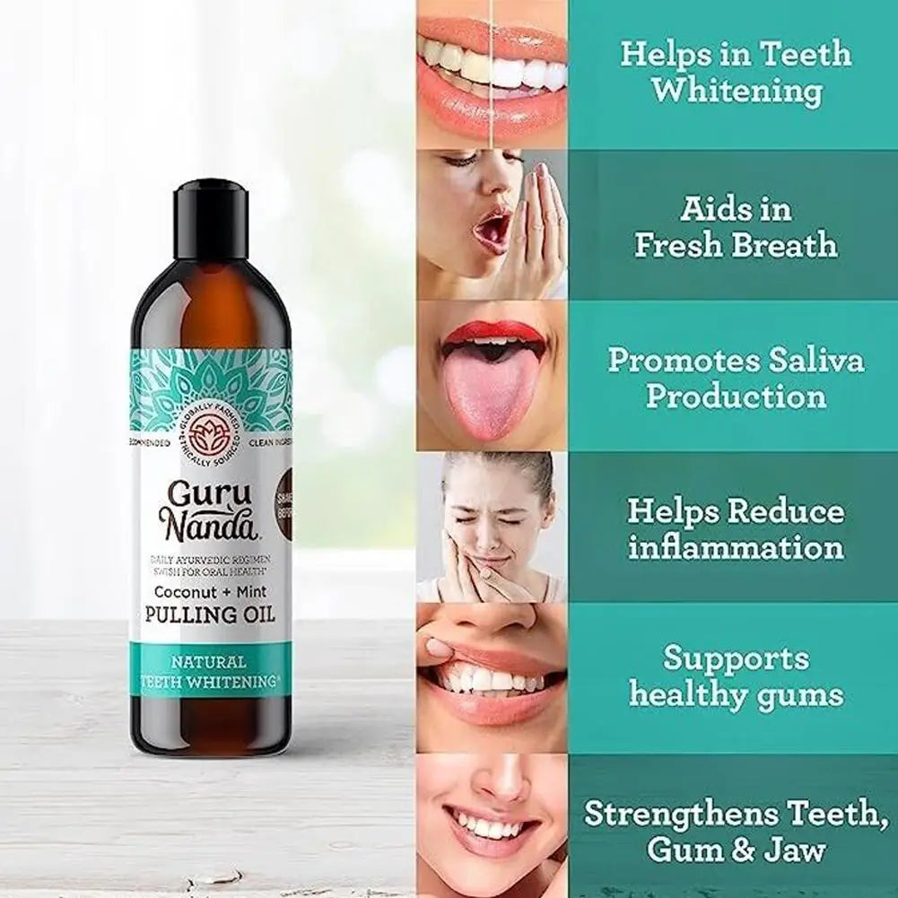 Coconut Mint Pulling Oil Mouthwash Alcohol-free Teeth Whitening Fresh Oral Breath Tongue Scraper Set Mouth Health Care
